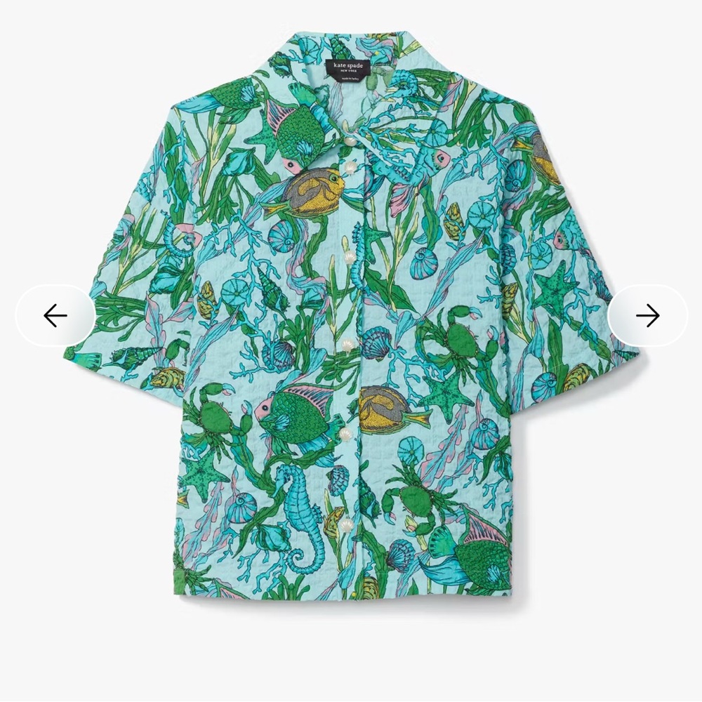 Kate Spade Under The Sea Smocked Collared Top